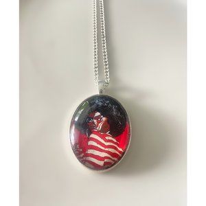 Red Pendant Charm Necklace with Art in Vintage Setting